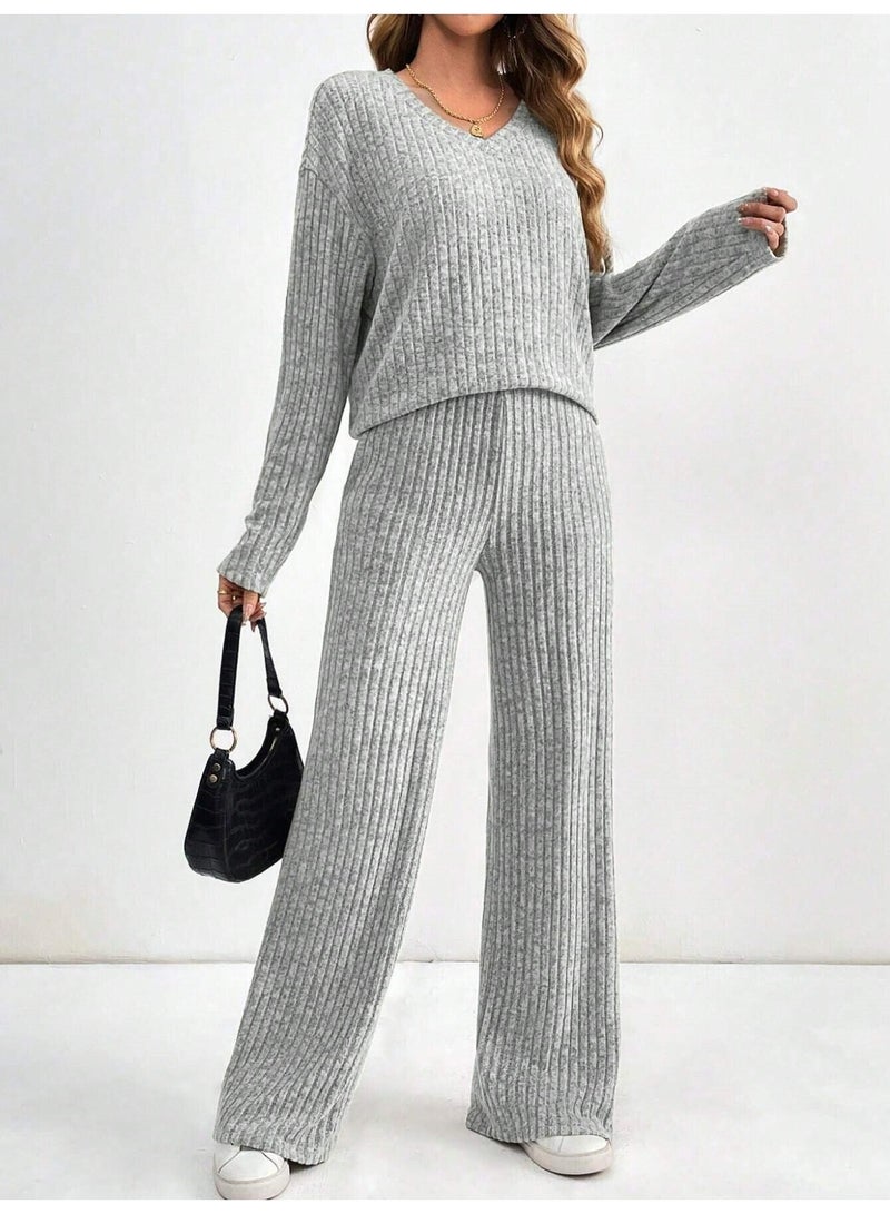 general 2025-2026 Knitted long-sleeved top and long pants set - Image 2