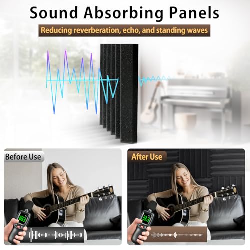 AUSLET 36 Pack Self-Adhesive Acoustic Foam Panels, 12 x 12 x 2 Inches High Density Wedge Sound Proof Foam Panels for Walls, Fire Resistant Soundproof Wall Panels for Home Office & Studio (Black) - Image 4