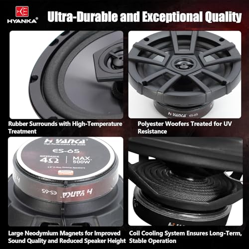 H YANKA ES-65 6.5 Door Speakers, 500 Watts Full-Range Stereo, 2-Way Coaxial Car Speakers, Clear Sound with No Distortion, Includes Installation Kit, Ideal for Cars, Trucks, Jeeps, and More (1 Pair) - Image 3