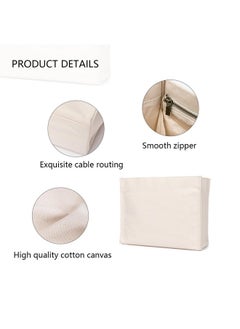 YONBEN Square Makeup Bag Cosmetic Bag Tote Organizer Insert For Handbags Cotton Canvas Simple Style Multiple Compartments (Beige)  - Image 3
