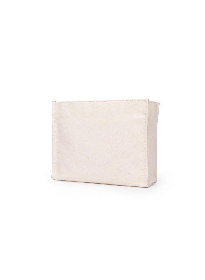 YONBEN - Square Makeup Bag Cosmetic Bag Tote Organizer Insert For Handbags Cotton Canvas Simple Style Multiple Compartments (Beige) - Image 1