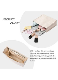 YONBEN Square Makeup Bag Cosmetic Bag Tote Organizer Insert For Handbags Cotton Canvas Simple Style Multiple Compartments (Beige)  - Image 4