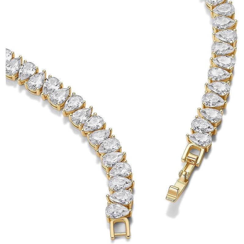PAVOI 14K Gold Plated Pear Cubic Zirconia Tennis Necklace for Women – Tennis Chain Necklace – Sizes 15 and 18 - Image 3