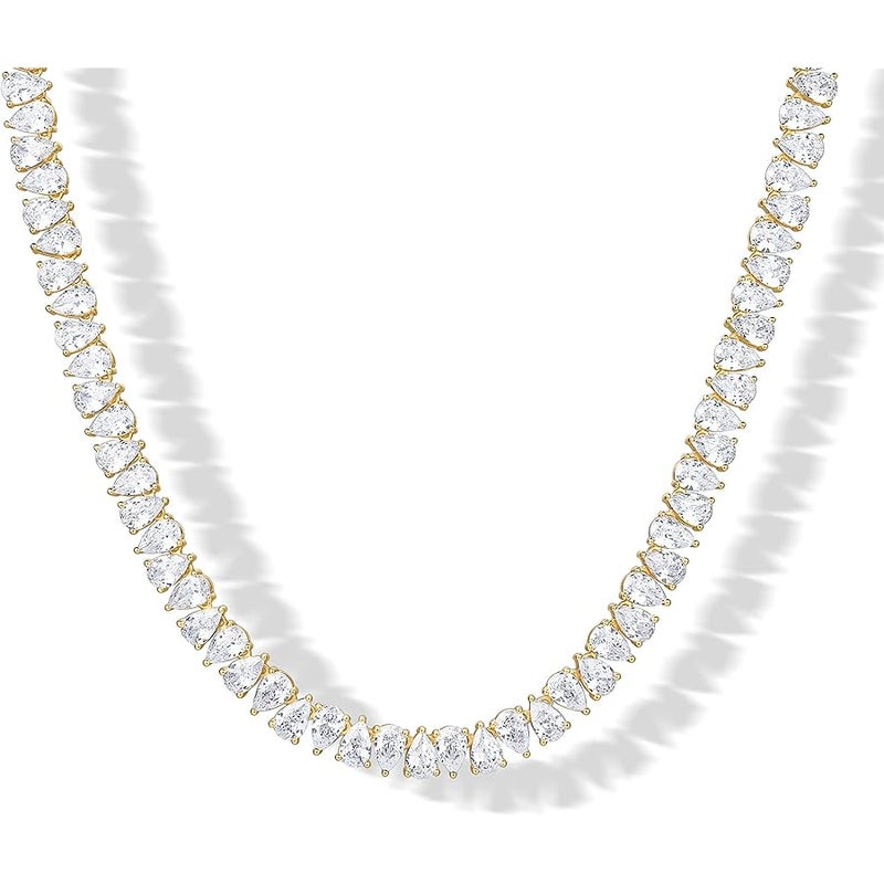 PAVOI 14K Gold Plated Pear Cubic Zirconia Tennis Necklace for Women – Tennis Chain Necklace – Sizes 15 and 18 - Image 1