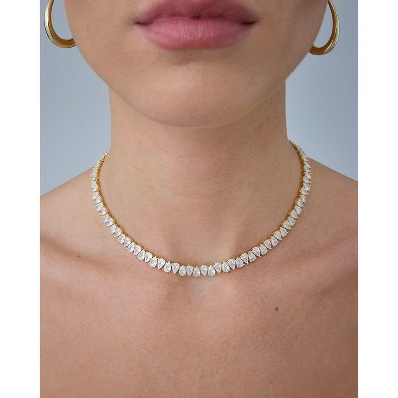 PAVOI 14K Gold Plated Pear Cubic Zirconia Tennis Necklace for Women – Tennis Chain Necklace – Sizes 15 and 18 - Image 2