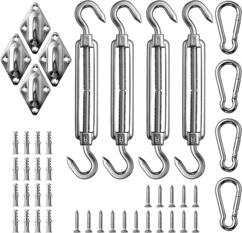 DOEWORKS Shade Sail Hardware Sun Shade Sail Kit 6 Inch Heavy-Duty Stainless Steel Sets for Rectangle Shade Sails Outdoor Installation - Image 1