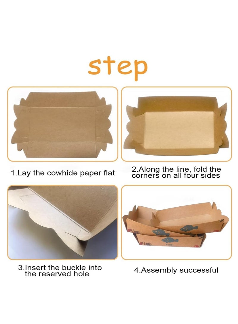 SOLARAE 100 PCS Kraft Paper Food Trays, Paper Food Serving Tray, Brown Biodegradable Boats Disposable Serving Boat Basket Holders Snack Trays for Fries Hot Dogs Popcorn Lunch - Image 4