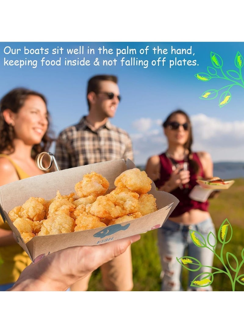 SOLARAE 100 PCS Kraft Paper Food Trays, Paper Food Serving Tray, Brown Biodegradable Boats Disposable Serving Boat Basket Holders Snack Trays for Fries Hot Dogs Popcorn Lunch - Image 2