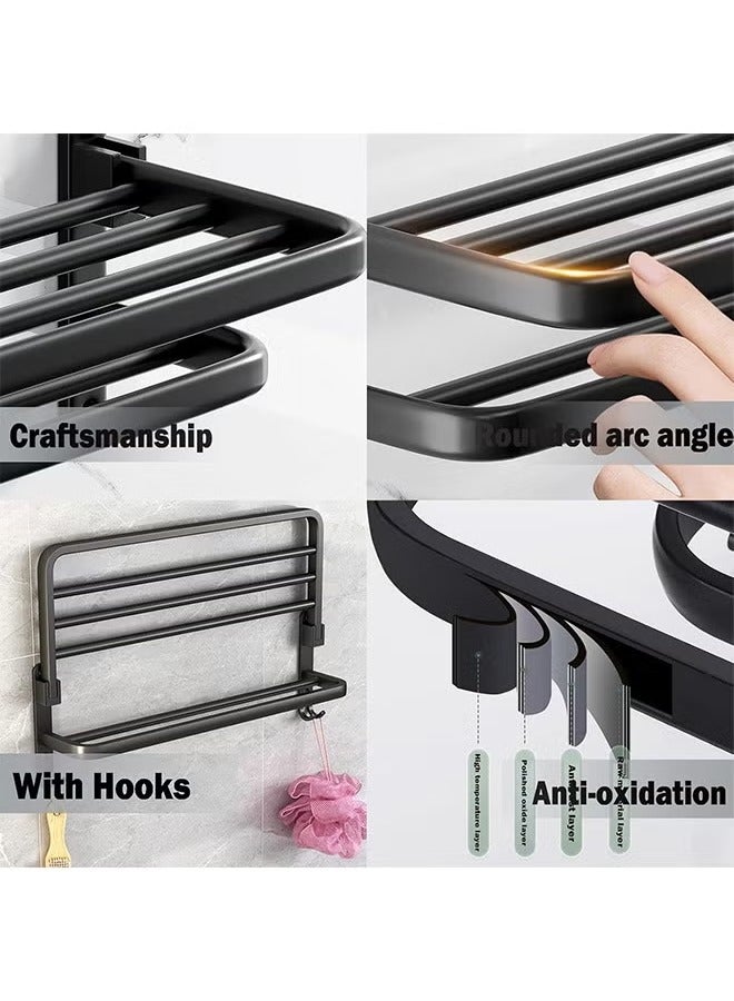 Arabest Perforation-free Double Shelf Towel Rack In Bathroom 50*23*21cm, Bathroom Lavatory Towel Rack with Hooks, Towel Holder (Matte Grey) - Image 3