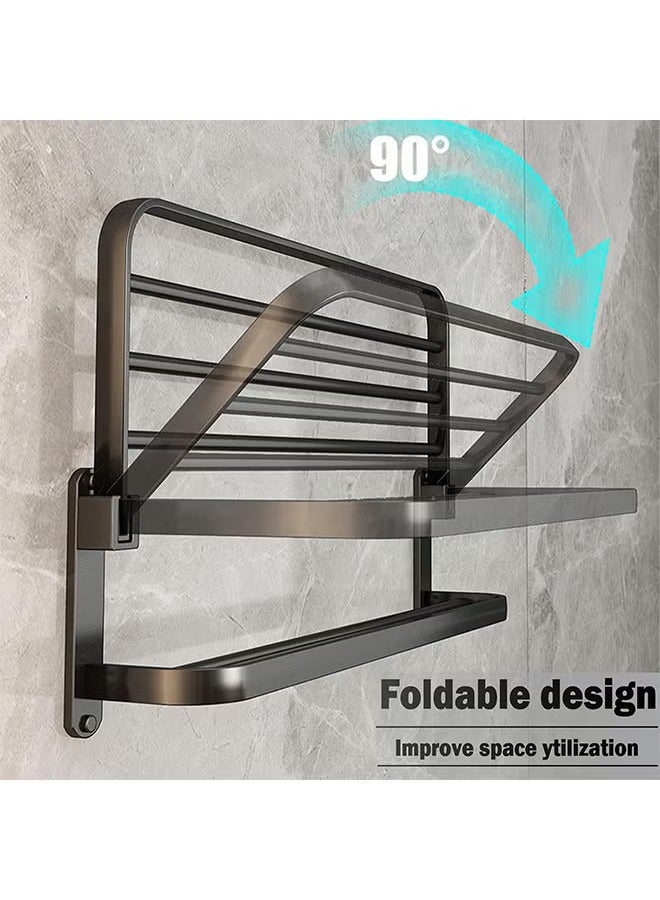 Arabest Perforation-free Double Shelf Towel Rack In Bathroom 50*23*21cm, Bathroom Lavatory Towel Rack with Hooks, Towel Holder (Matte Grey) - Image 4