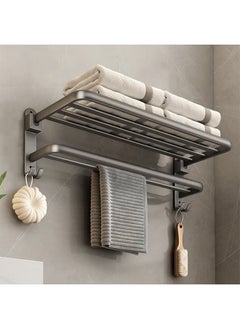 Arabest Perforation-free Double Shelf Towel Rack In Bathroom 50*23*21cm, Bathroom Lavatory Towel Rack with Hooks, Towel Holder (Matte Grey)  - Image 2