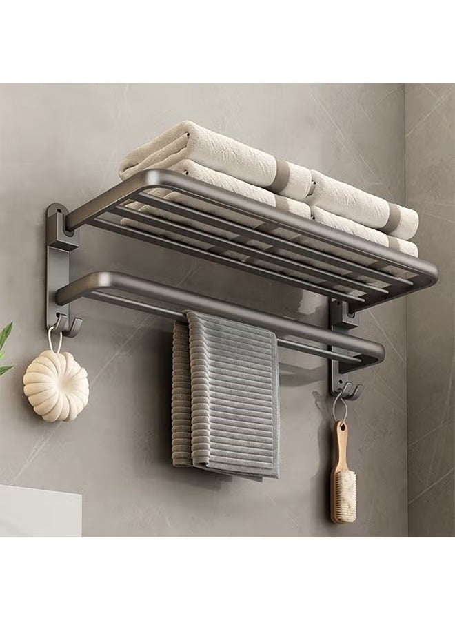 Arabest Perforation-free Double Shelf Towel Rack In Bathroom 50*23*21cm, Bathroom Lavatory Towel Rack with Hooks, Towel Holder (Matte Grey) - Image 2