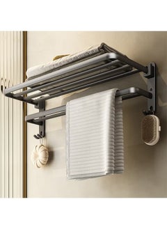 Arabest Perforation-free Double Shelf Towel Rack In Bathroom 50*23*21cm, Bathroom Lavatory Towel Rack with Hooks, Towel Holder (Matte Grey)  - Image 1