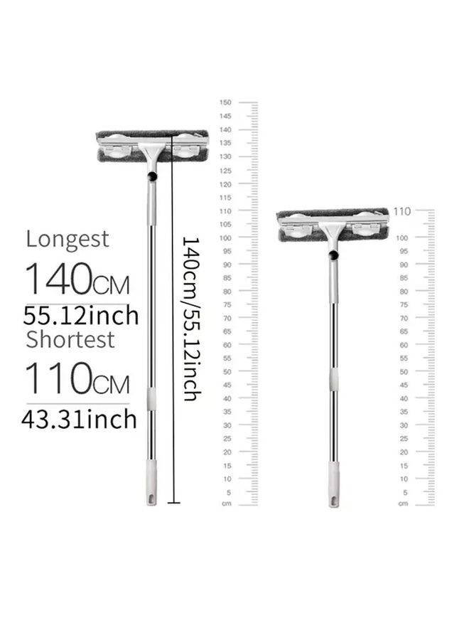 2 In 1 Double Sided Glass Wiper Cleaner With Telescopic Rod 11 02 Inch Gray Mop - Image 2