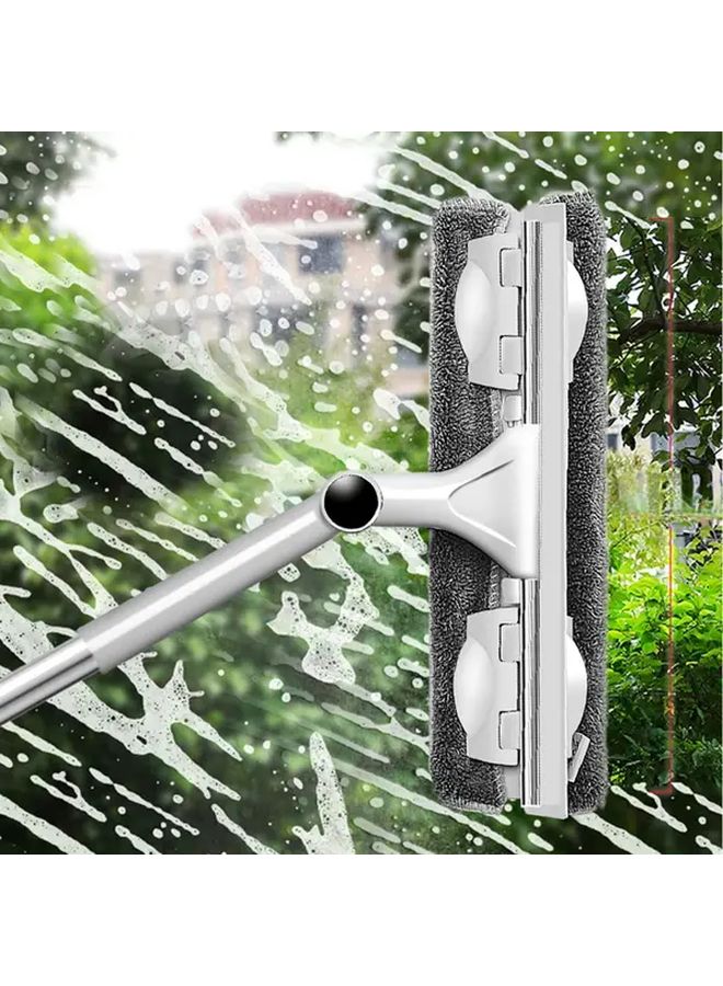 2 In 1 Double Sided Glass Wiper Cleaner With Telescopic Rod 11 02 Inch Gray Mop - Image 3