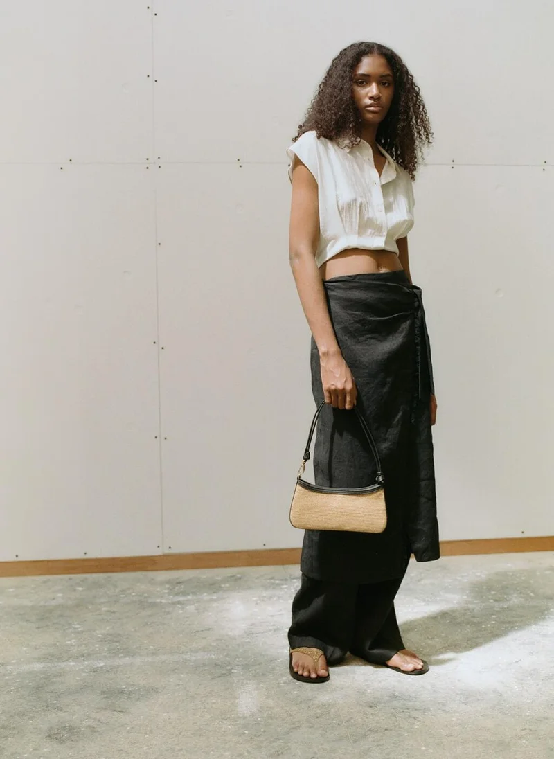MANGO Natural Fibre Shoulder Bag