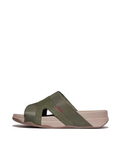 FitFlop 049-825 Fitflop Men Sandals Freeway Iii Mens Leather-Mix Slides - Safari Green GV4-C80 Green  - Image 2