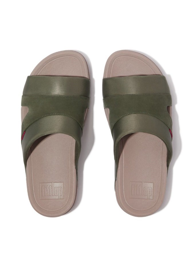 FitFlop 049-825 Fitflop Men Sandals Freeway Iii Mens Leather-Mix Slides - Safari Green GV4-C80 Green  - Image 3
