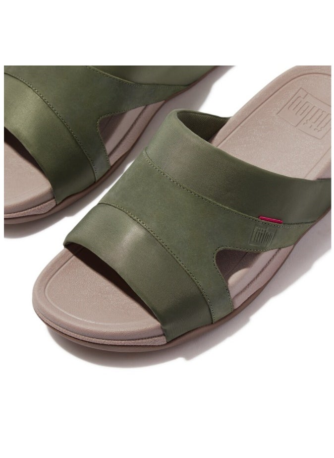 FitFlop 049-825 Fitflop Men Sandals Freeway Iii Mens Leather-Mix Slides - Safari Green GV4-C80 Green  - Image 4