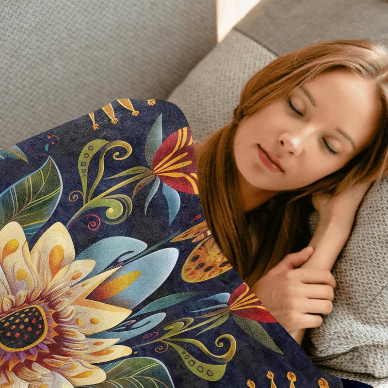 MIEPOS Bee & Floral Throw Blanket – Soft, Cozy, and Lightweight Decor Flannel Blanket Ideal for Couch, Office, and Travel – Fuzzy, Fluffy, Plush Warmth for Women Girls 60×50 Inch - Image 4