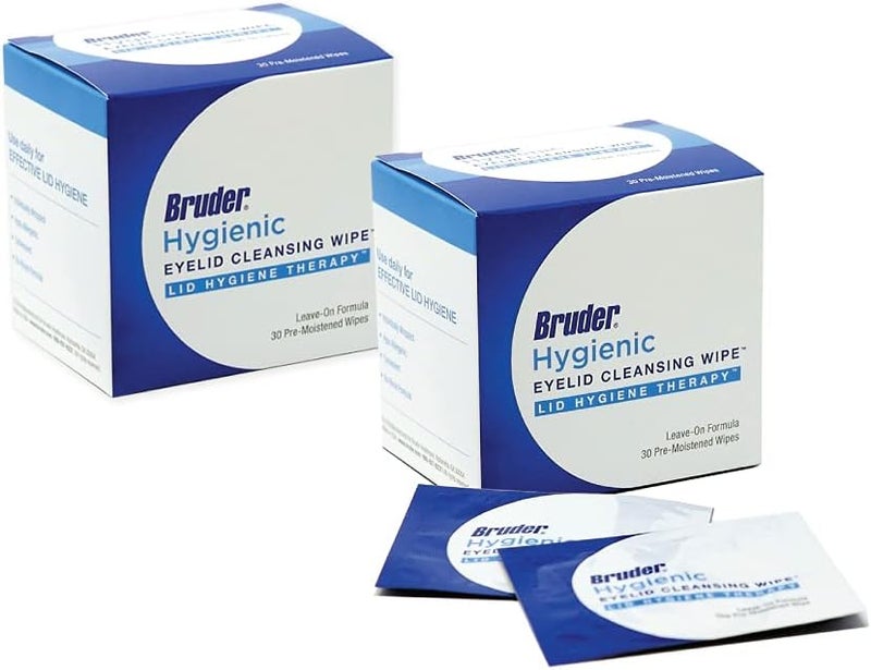 Bruder Hygienic Eyelid Cleansing Wipes Pack of 2  Rinsefree Exfoliating Wipes Remove Excess Oil and Debris from Eyelids  Lashes  30 Count Box