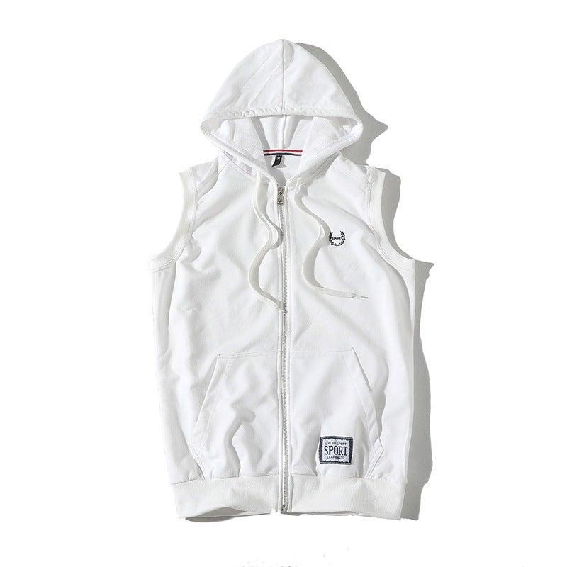 Sleeveless Hoodie Mens Summer Hooded Vest Casual Korean Fashion Thin Cardigan Red - Image 1