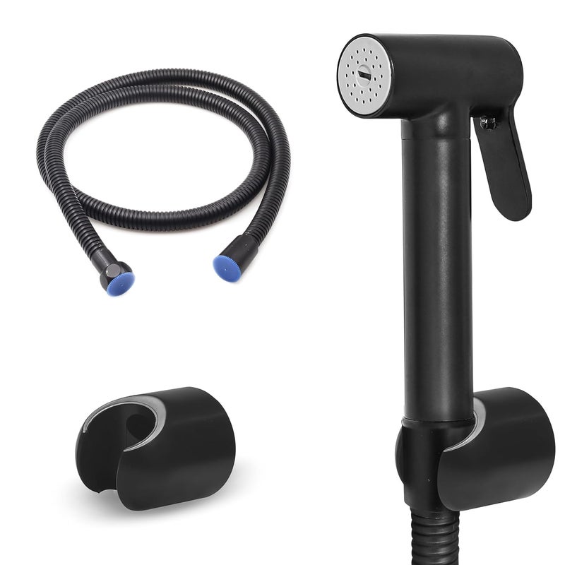 HOMEMATES HOMEMATES Premium Brass Handheld Bidet High Pressure Health Faucet Jet Spray Shower Set for Bathroom/Western Toilet with Ultra Flexible 1mtr Wall Hook Hose Pipe, Black Finish (Set of 1) - Image 1