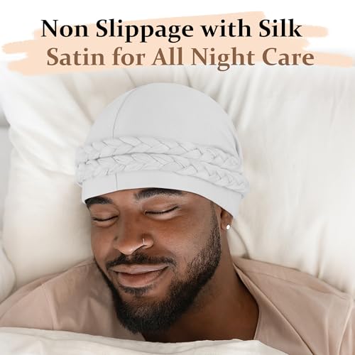 Ababalaya Silky Satin Lined Turban for Women Mens Halo Turban PRE-Tied Beanie Hats Silky Lined Durag Sleeping Bonnet Sleep Cap, White, 1 PCS - Image 4