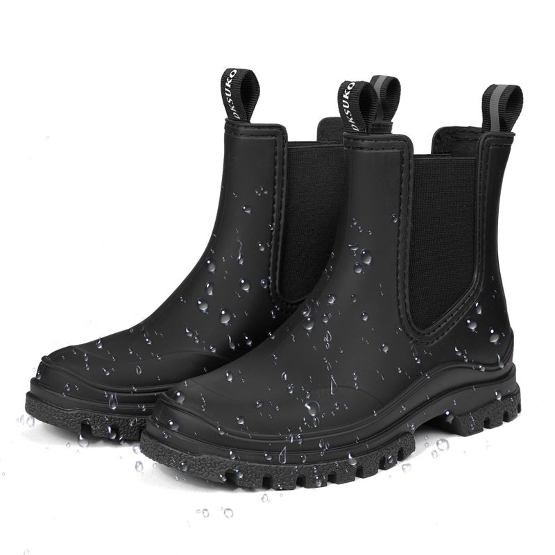 DKSUKO Rain Boots Women Waterproof Chelsea Boots Ankle Garden Shoes for Ladies Rubber Short Rainboots with Removable Comfort Insole for Outdoor Work Deck Mud Boots (7 B(M) US, Black) - Image 4