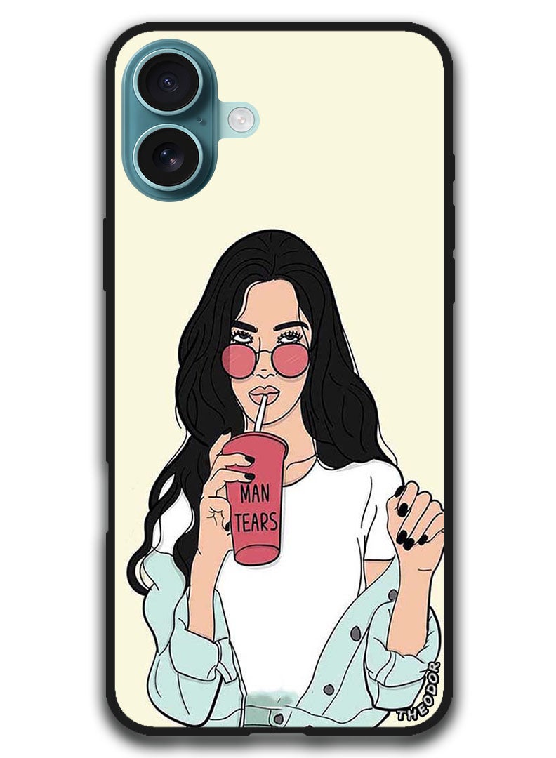 Theodor Protective Case Anti Scratch Shock Proof Bumper Cover For iPhone 16 Plus (6.7)-inch Girl Drinking Coffee - Image 1