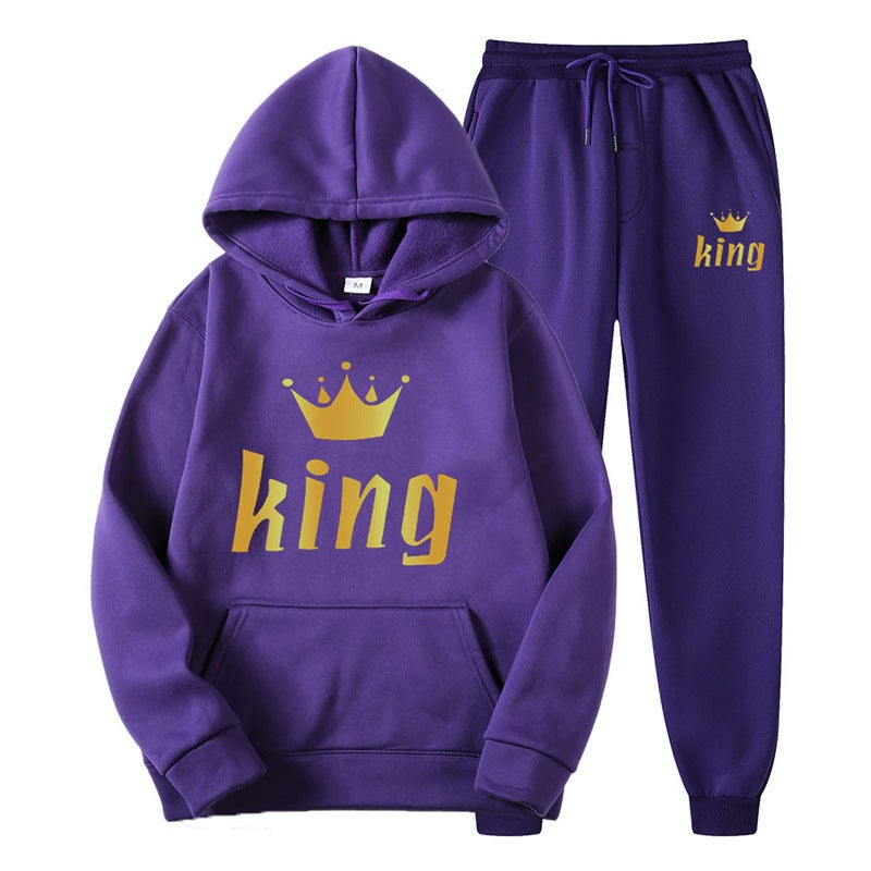Couples Hoodie  Sweatpants Set Autumn Purple-king 