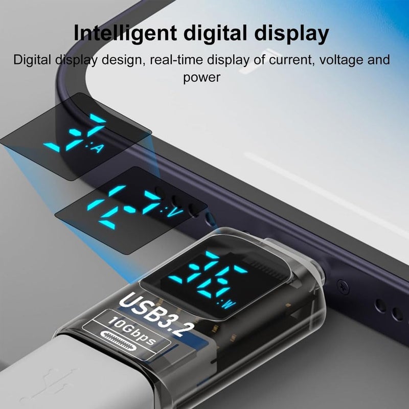 TECPHILE 100W USB C Male to USB OTG Adapter Connector with LED Display, 10Gbps USB 3.2 Fast Charging Connecter, Male to Female Converter, for Galaxy S25/S24, iPhone 16 15, Pixel 8 7 & USB-C Devices - Image 3