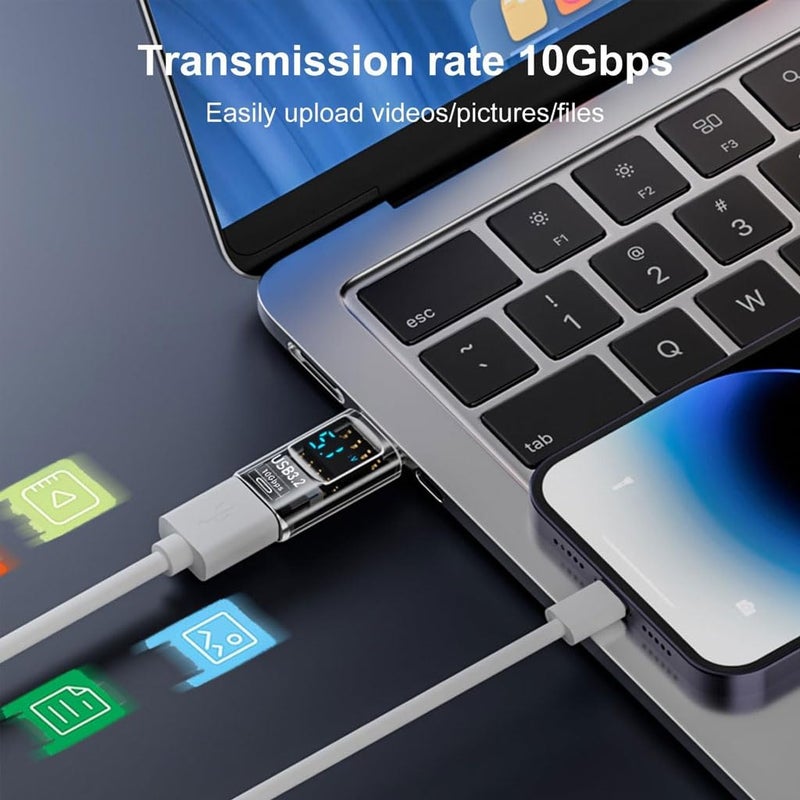 TECPHILE 100W USB C Male to USB OTG Adapter Connector with LED Display, 10Gbps USB 3.2 Fast Charging Connecter, Male to Female Converter, for Galaxy S25/S24, iPhone 16 15, Pixel 8 7 & USB-C Devices - Image 1