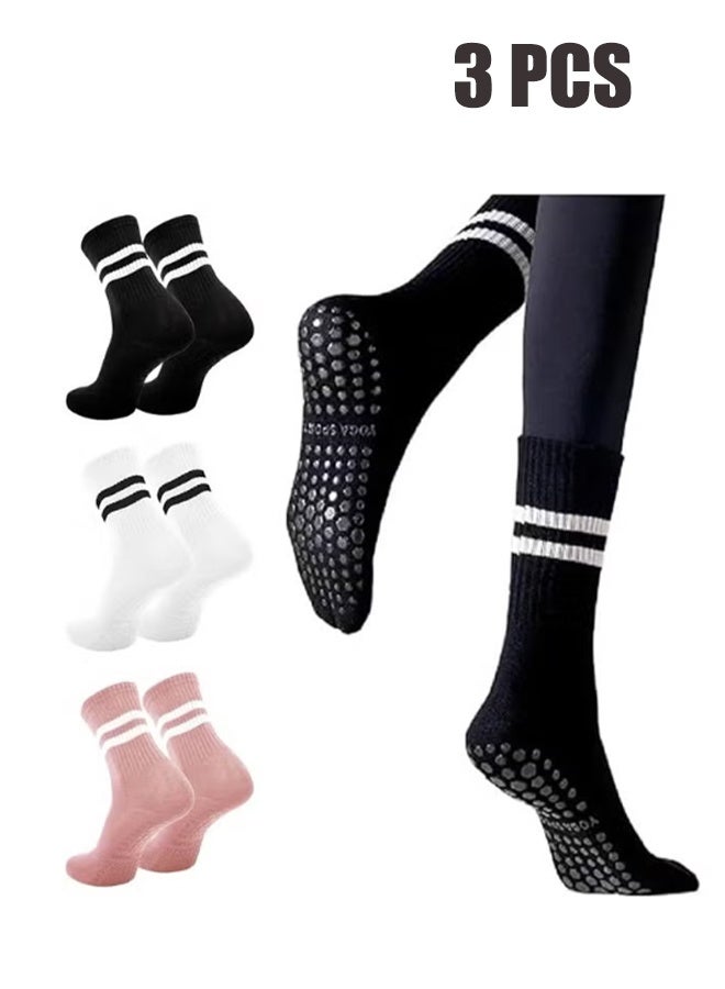 واي جيه ٣ أزواج من جوارب اليوغا للنساء، جوارب غير قابلة للانزلاق، جوارب بيلاتس لليoga، بيلاتس، باليه، رقص، تمارين، مستشفى - Image 1