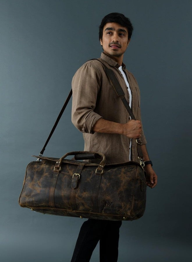 MaheTri The Bolton Flap Hunter Leather Duffel (22") - Dark Brown | Full Grain Leather Weekender Travel Luggage Bag | Large Capacity With Inner & Outer Pockets | Handcrafted by The Craftsmen of Jodhpur - Image 5