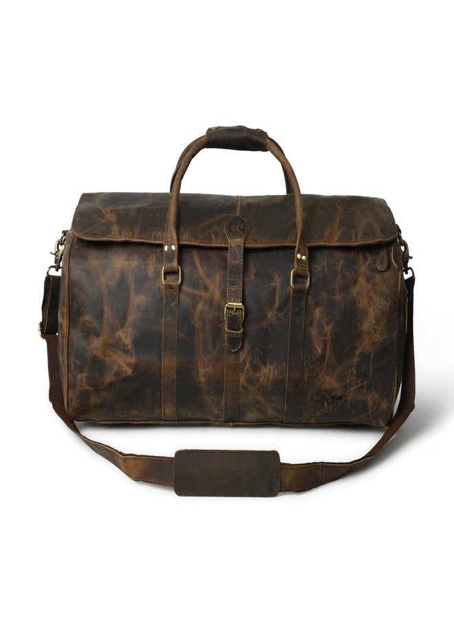 MaheTri The Bolton Flap Hunter Leather Duffel (22") - Dark Brown | Full Grain Leather Weekender Travel Luggage Bag | Large Capacity With Inner & Outer Pockets | Handcrafted by The Craftsmen of Jodhpur - Image 1
