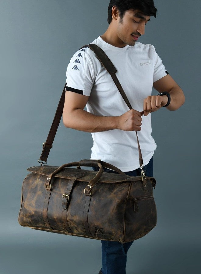 MaheTri The Bolton Flap Hunter Leather Duffel (22") - Dark Brown | Full Grain Leather Weekender Travel Luggage Bag | Large Capacity With Inner & Outer Pockets | Handcrafted by The Craftsmen of Jodhpur - Image 3