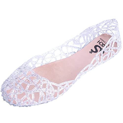 Dear Time Women Flat Heel Slip on Summer Beach Jelly Shoes Silver US 7 - Image 1