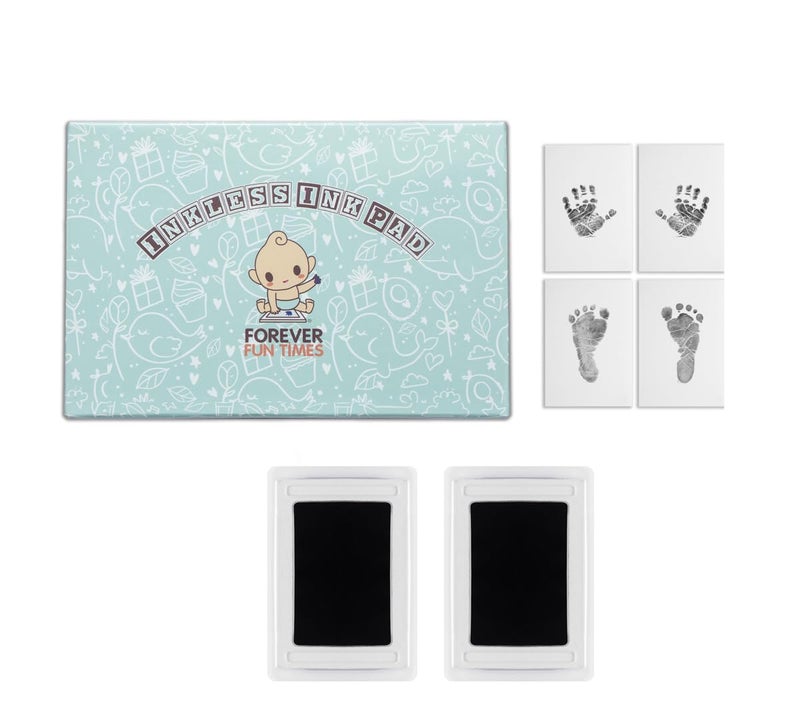 Forever Fun Times NoTouch Inkless Baby Hand and Footprint Kit Painless Perfect Prints Without a Drop of Ink on Your Child Quick and Easy TwoStep Inkless Print Kit Baby Safe Ink Pad Black Updated 2 Pads