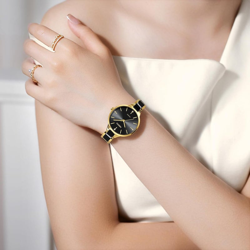 NIBOSI Women's Analog Quartz Watch with Black Dial and Ceramic Strap - Image 4