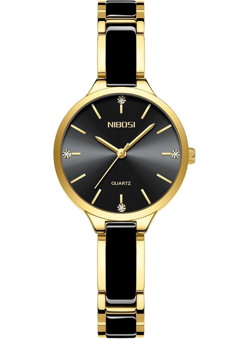 NIBOSI Women's Analog Quartz Watch with Black Dial and Ceramic Strap - Image 1