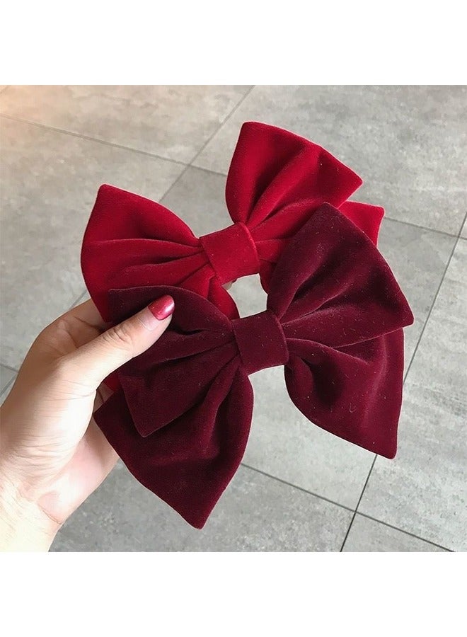 3 Pieces Vintage Satin Velvet Ribbon Bowknot Hairclips, Large Decorative Hair Accessories for Women and Girls (Black+Red+Wine Red) - Image 3