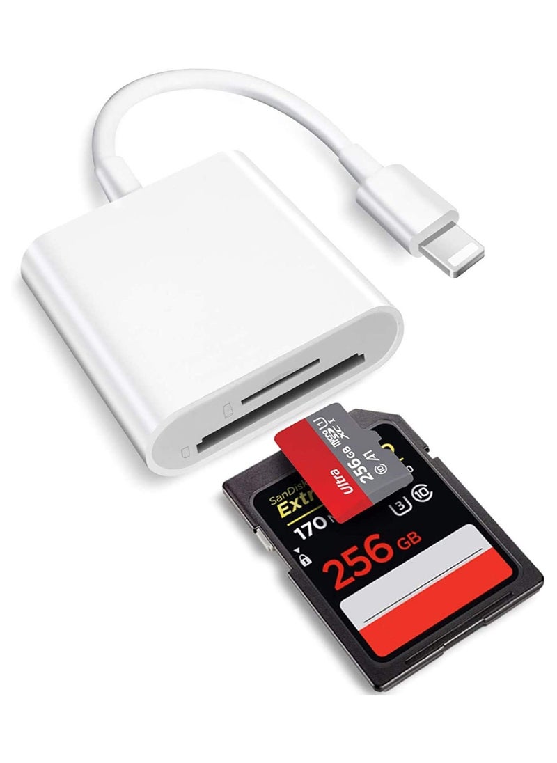 Generic - Lightning to SD Card Reader for iPhone, Apple MFi Certified 2 in 1 Dual Slot Micro SD/TF Memory Card Reader Adapter, Trail Game Camera SD Card Viewer, Quickly Transfer Photos Videos Plug and Play - Image 1