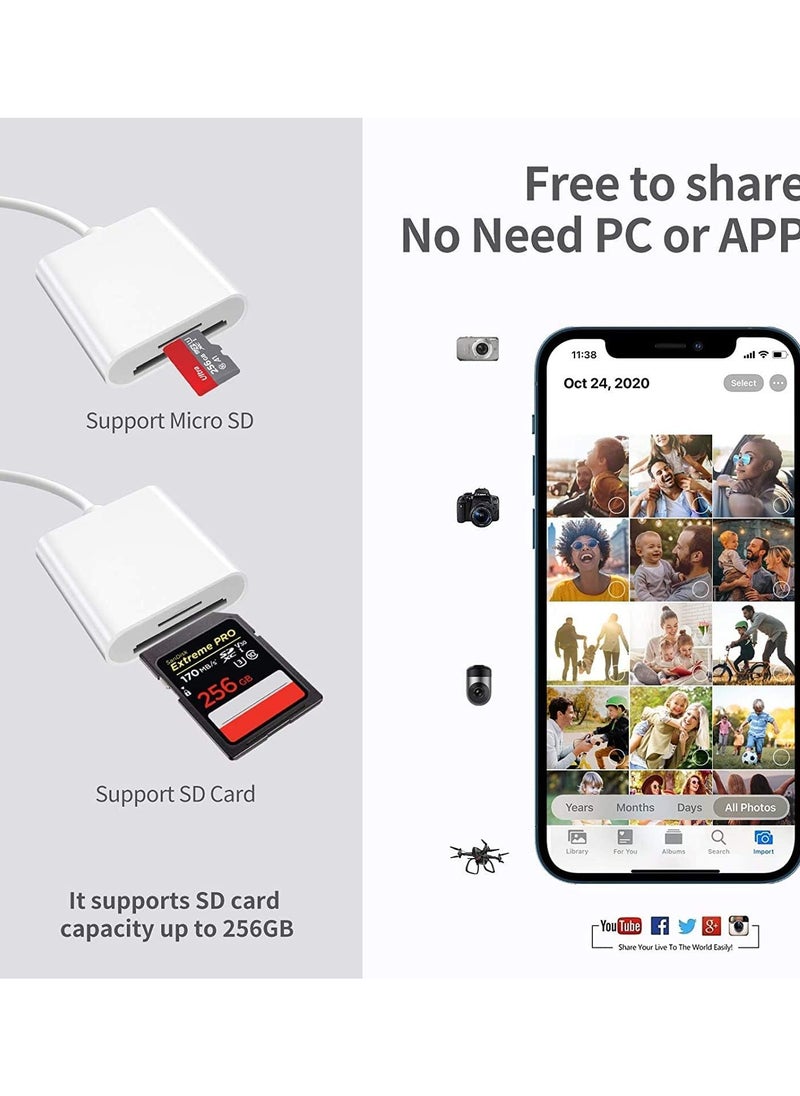 Generic - Lightning to SD Card Reader for iPhone, Apple MFi Certified 2 in 1 Dual Slot Micro SD/TF Memory Card Reader Adapter, Trail Game Camera SD Card Viewer, Quickly Transfer Photos Videos Plug and Play - Image 1