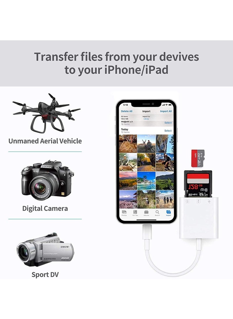 Generic - Lightning to SD Card Reader for iPhone, Apple MFi Certified 2 in 1 Dual Slot Micro SD/TF Memory Card Reader Adapter, Trail Game Camera SD Card Viewer, Quickly Transfer Photos Videos Plug and Play - Image 1