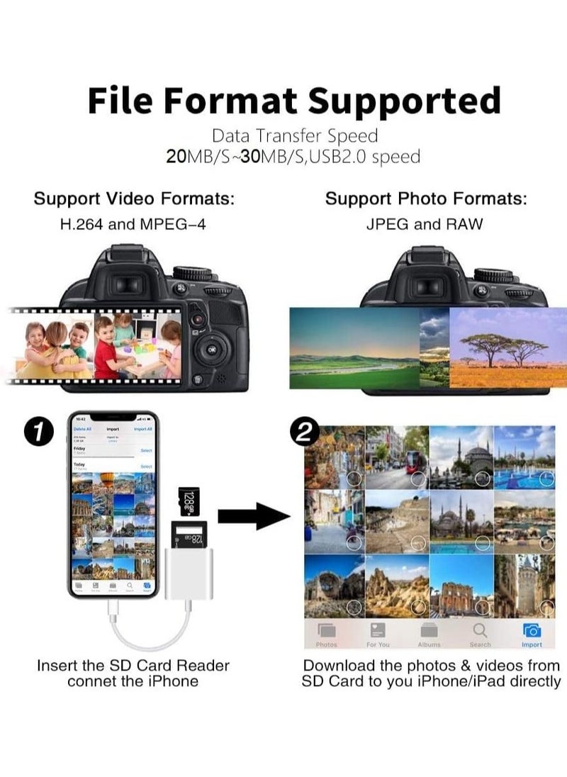Generic - Lightning to SD Card Reader for iPhone, Apple MFi Certified 2 in 1 Dual Slot Micro SD/TF Memory Card Reader Adapter, Trail Game Camera SD Card Viewer, Quickly Transfer Photos Videos Plug and Play - Image 1