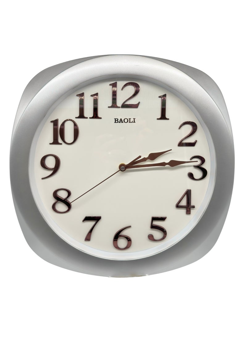 BAOLI Wall Clock Sweep Movement | Non-Ticking Quiet Movement, 3D Numbers | Silver Frame - Image 1