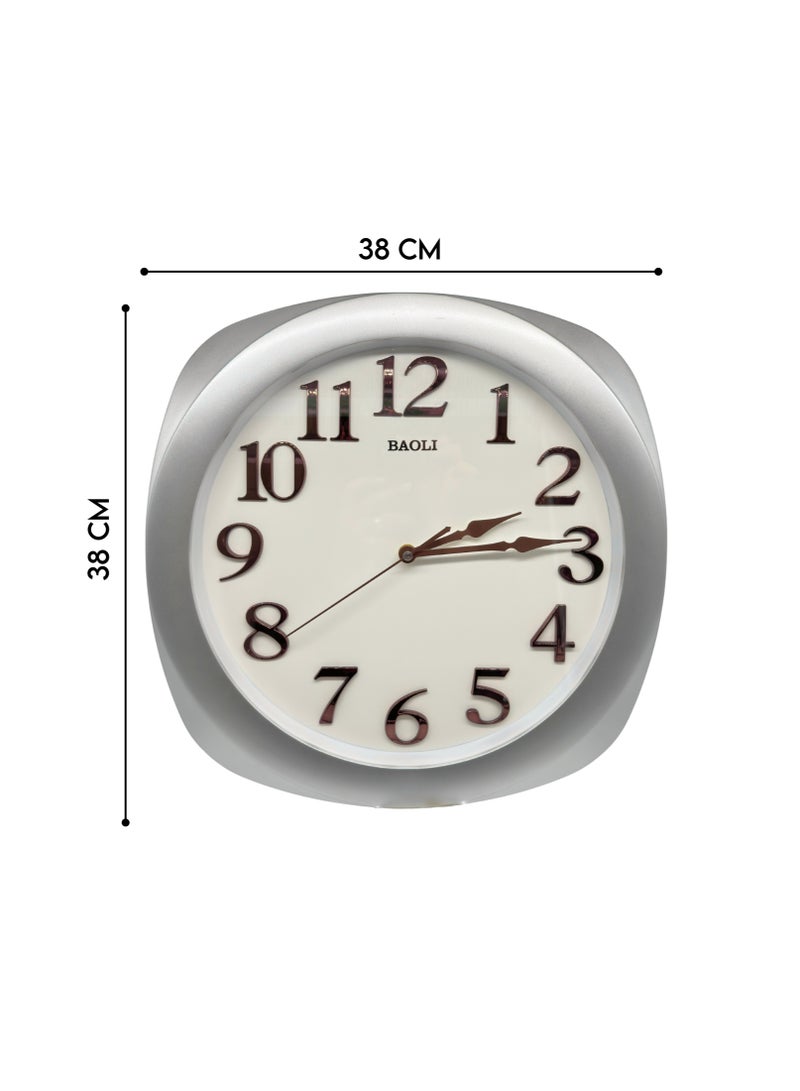 BAOLI Wall Clock Sweep Movement | Non-Ticking Quiet Movement, 3D Numbers | Silver Frame - Image 5