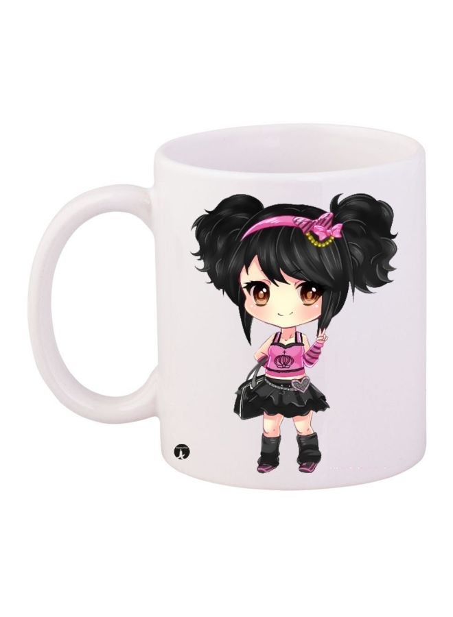 RYN Anime Girl Printed Coffee Mug White/Black/Pink 11ounce