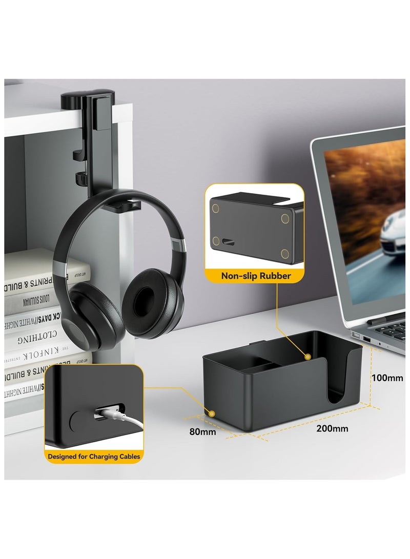 Generic 4 in 1 Desk Cup Holder - Clamp on Under Desk Headphone Hanger - Rotating Headphone Holder Detachable Pen Cup Holder Desktop Storage for Cup, Phone and Pen(Black)  - Image 4